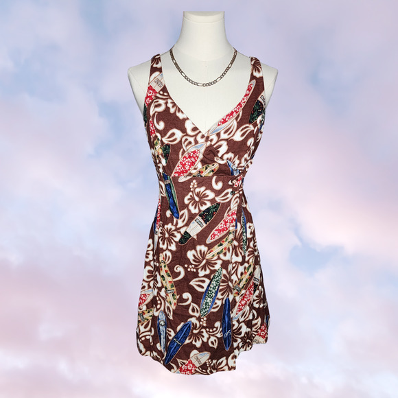 Hilo Hattie Other - Vtg Hilo Hattie The Hawaiian Original 80's Brown Mini Floral Hibiscus Wrap Dress